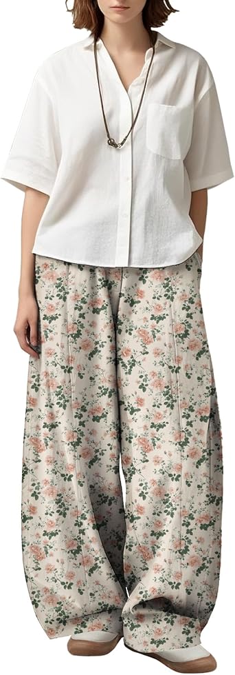 Summer Womens Colorful Graphic Print Wide Leg Trousers Fun Artistic High Waist Yoga Pants with Pockets Plus Size
