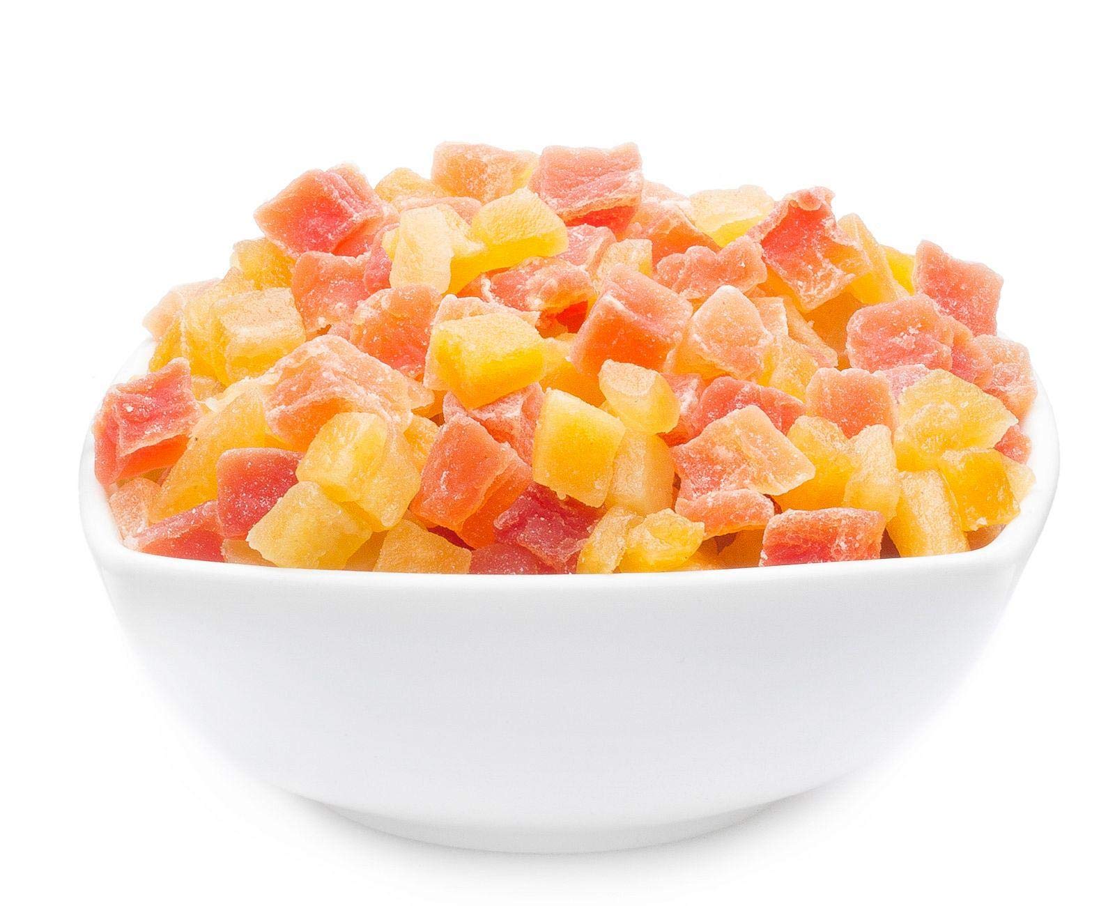 1 x 5kg Mango & Papaya gehackt gewürfelt kandiert für Joghurt Quark Müsli sehr fettarm salzfrei vegetarisch vegan glutenfrei laktosefrei 100 % Premium