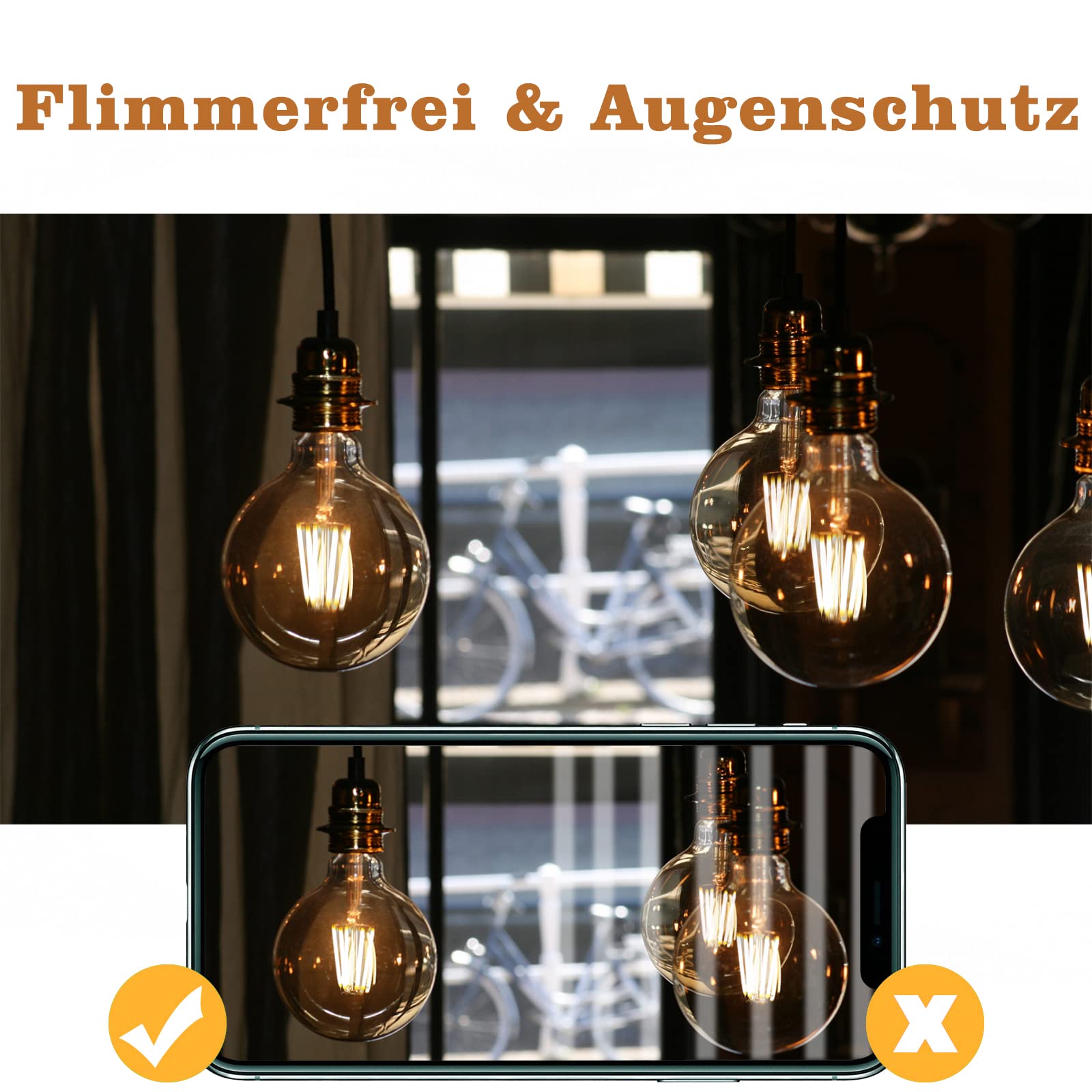GBLY 6 pezzi LED E27 lampada vintage - G95 Edison lampadina 2700K 4W bianco caldo lampada a incandescenza filamento di vetro retrò lampada antica lampada a risparmio energetico per hotel