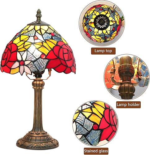 Miniatura 8 de Tiffany - Lámpara de mesa de vidrieras de 8 x 8 x 14 pulgadas, luz de lectura para escritorio, decoración junto al dormitorio, sala de estar, hogar