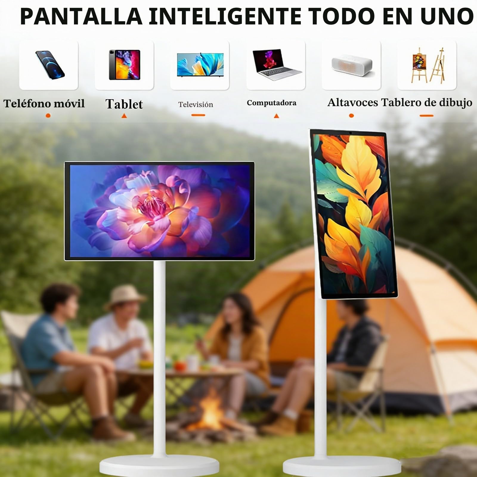Tableta Smart TV Portátil De 21.5/27/32 Pulgadas con Soporte con Ruedas, Pantalla Táctil 1080p, Android 13, 8+128 GB, Inalámbrica, con Ruedas Y Control Remoto. 21.5in