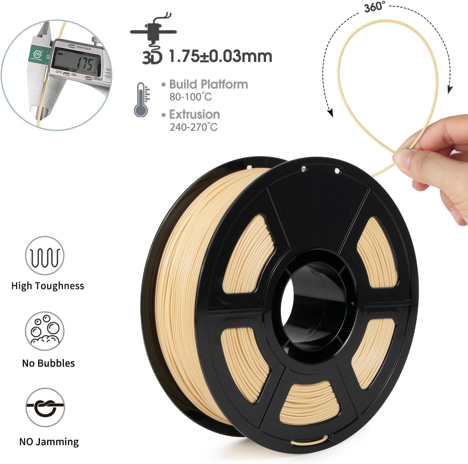 iSANMATE ASA Filament 1.75mm Beige 1KG, UV & Weather Resistant 3D Printer Filament Perfect for Outdoor Functional Parts, Dimensional Accuracy +/- 0.02mm, 1kg Spool (2.2lbs)