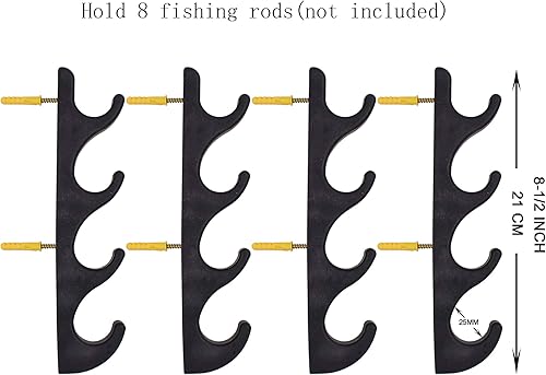Miniatura 2 de YYST Soporte horizontal para cañas de pescar, soporte de pared, tornillos W - Sin caña de pescar - para sostener 8 cañas de pescar
