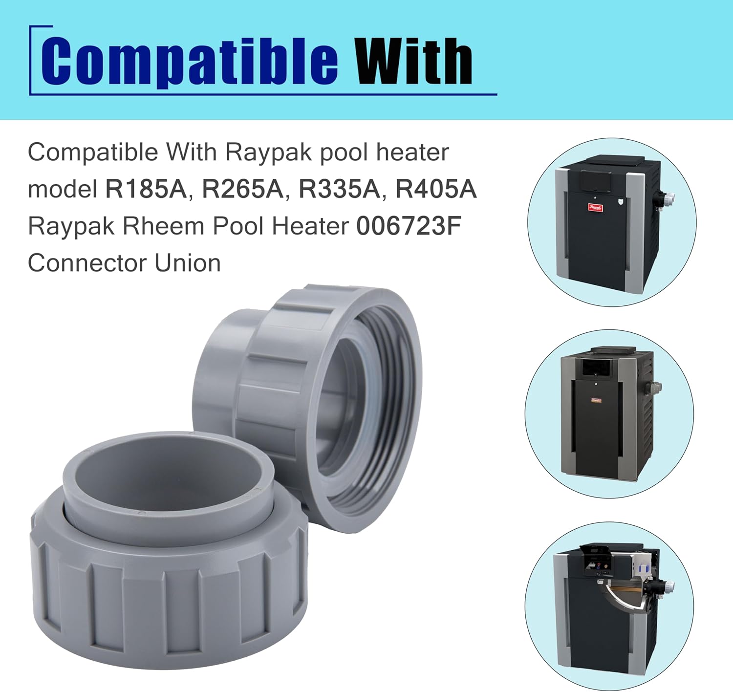 2 Pack PVC Connector with 2 Nut Heater Flange 006723F for Raypack Pool Heater Parts, 2 inches