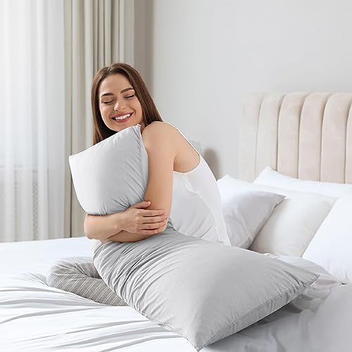 Miniatura 6 de WhatsBedding Almohada corporal de espuma viscoelástica con funda de algodón transpirable con cremallera, almohada de cuerpo completo para adultos,