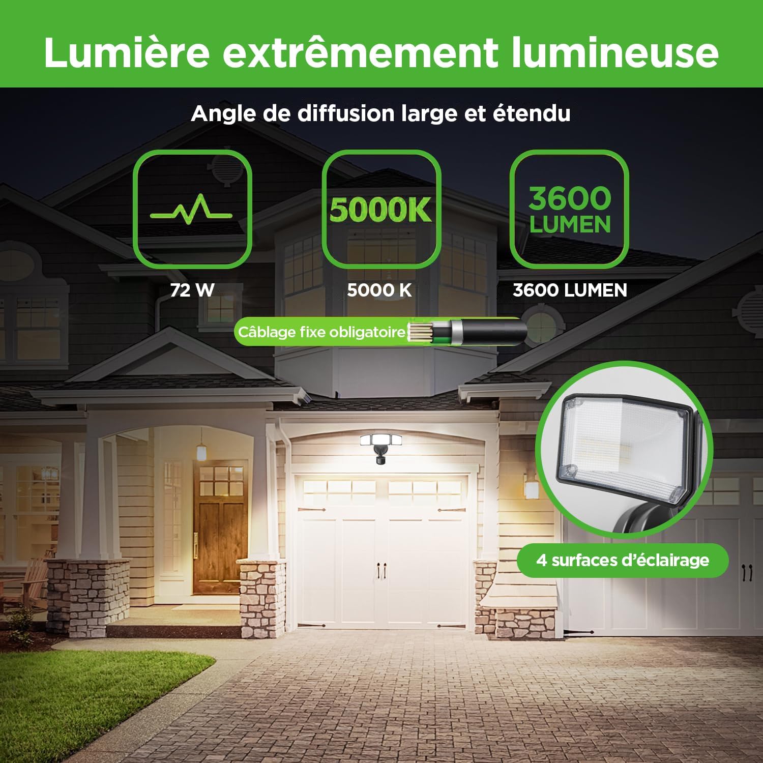 LUTEC Éclairage de sécurité LED 3 têtes avec détecteur de mouvement, 5000K lumière du jour - Analyse des détails et conception