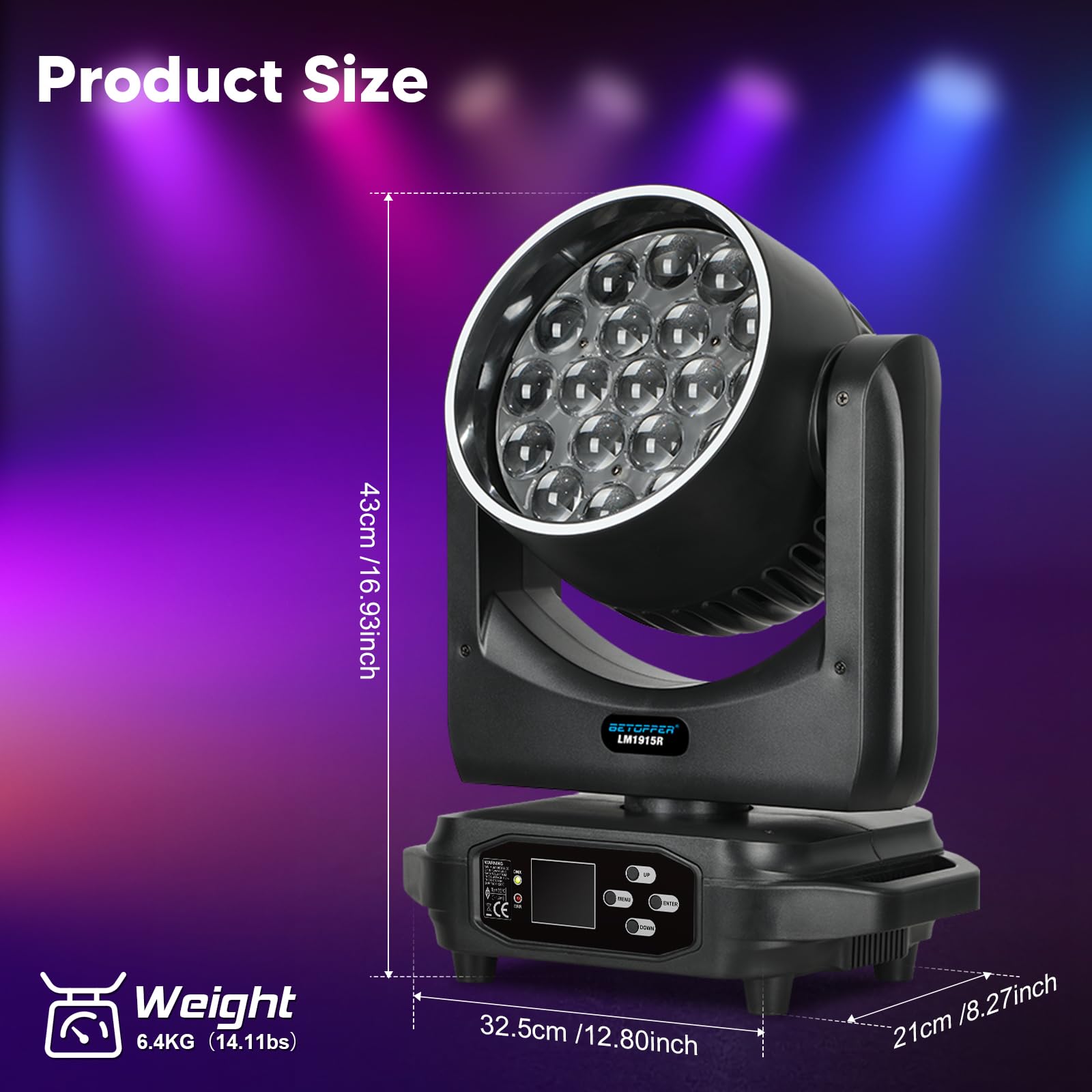 BETOPPER Teste Mobili 19x15W RGBW Luci da Palco con Effetto Striscia LED, Luci Discoteca, Luci DJ, Faro Motorizzato Moving Head per Festa, Matrimonio, Club e Spettacoli