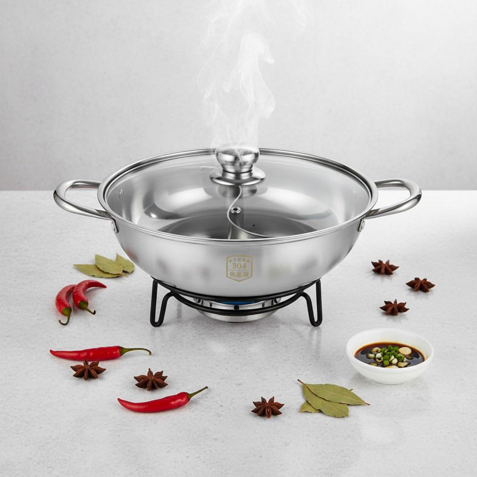 Baoblaze Casseruola Doppio Scomparto con Corpo Robusto Manici Termoisolanti E Superficie Liscia Realizzata in Acciaio Inox Adatta, 32 Cm, Pentola Singola Con Coperchio