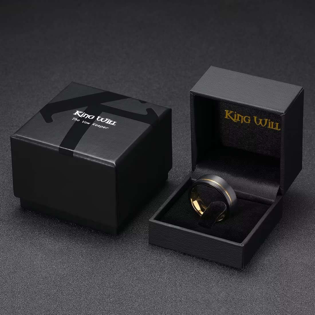 King Will Alianza de boda de carburo de tungsteno para hombre con diseño de ranura, 6/7/8 mm de ancho, acabado cepillado/pulido, ajuste cómodo