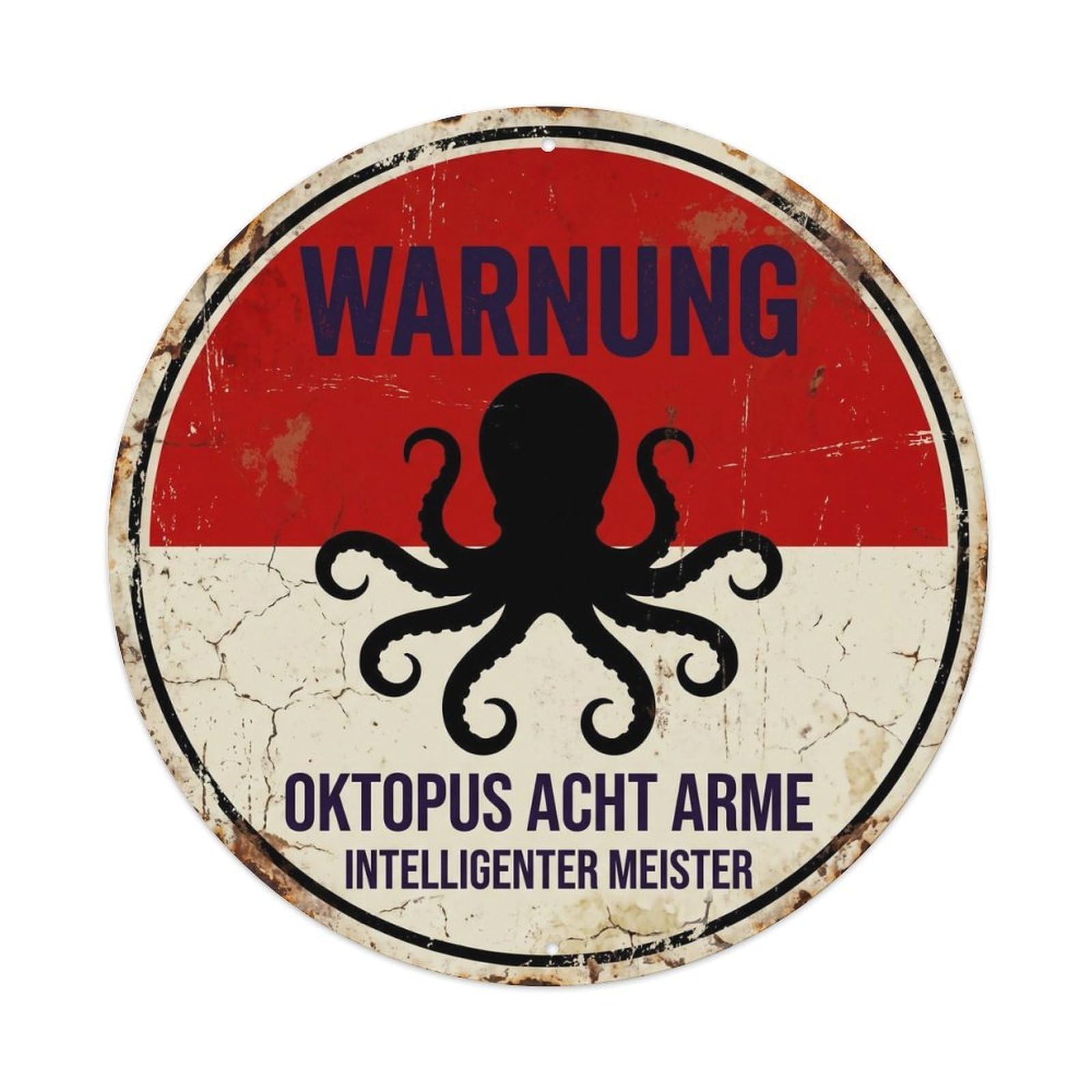 Heritage Octopus Eight Arm Marine Life Safety Notice Quirky Metal Tin Sign Plaque Wall Decor for Cafe, Man Cave, Club Bar, Office, Home Garden Round Metal Poster 8x8Inch