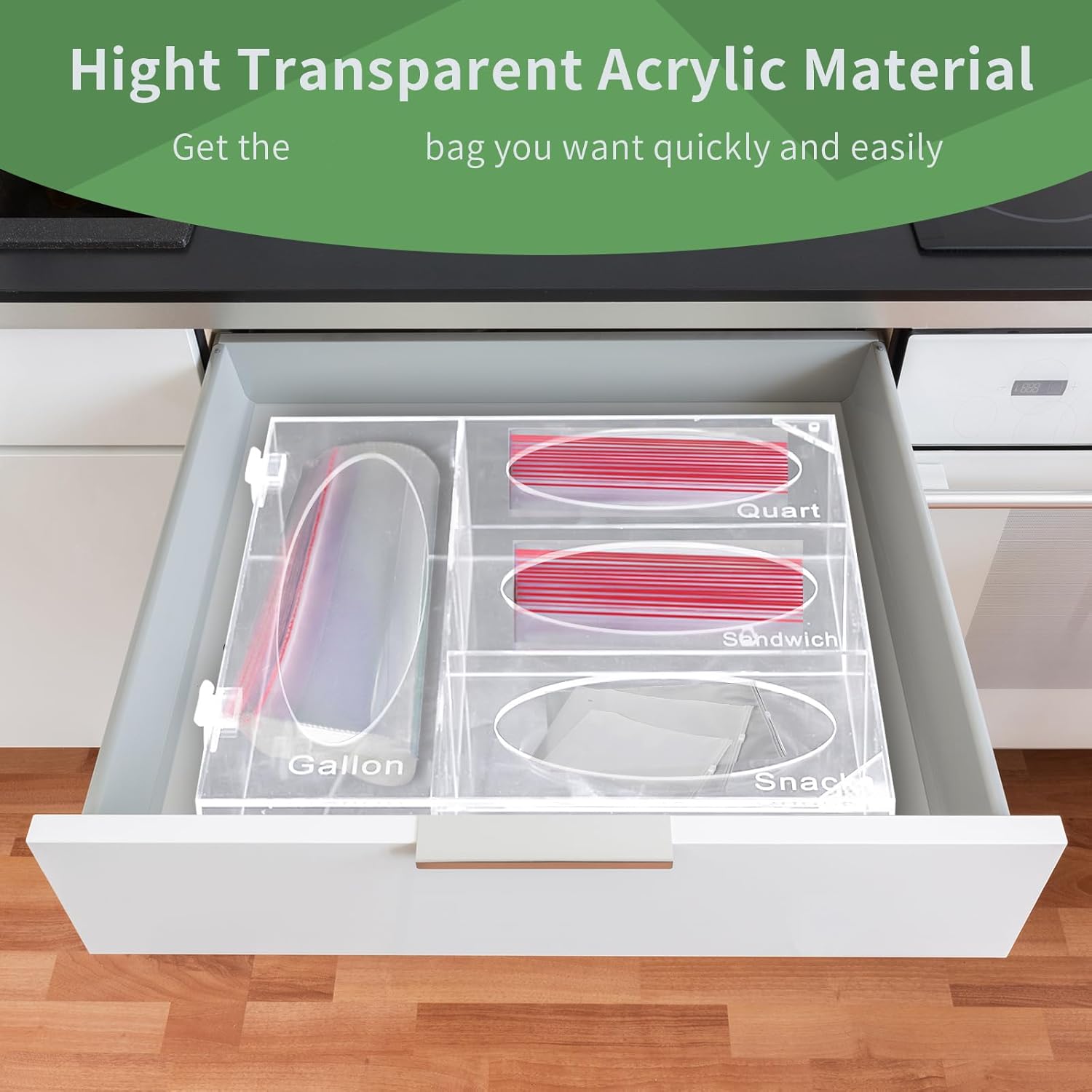 Acrylic Food Bag Storage Organizer, Acrylic Kitchen Drawer Bag Box Holder For Gallon Quart Sandwich And Snack, Compatible With Variety Size Bags Dispenser - Image 2