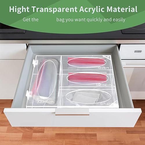 Miniatura 2 de Organizador de almacenamiento de bolsas de alimentos de acrílico, soporte de caja de acrílico para cajón de cocina para sándwich y aperitivos,