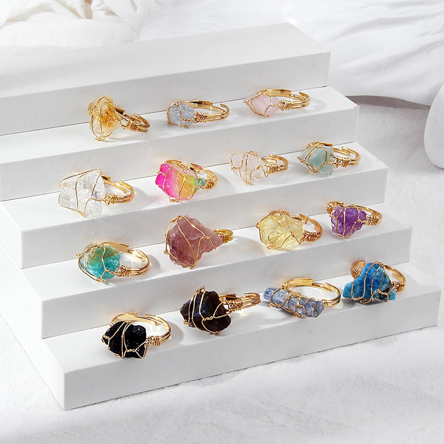 Raw Crystal Rings for Women 14k Gold Plated Adjustable Natural Stone Ring Irregular Wire Wrapped Rings Gold Gemstone Rings Crystal Jewelry Gifts Healing Crystal Rings for Women - Image 5
