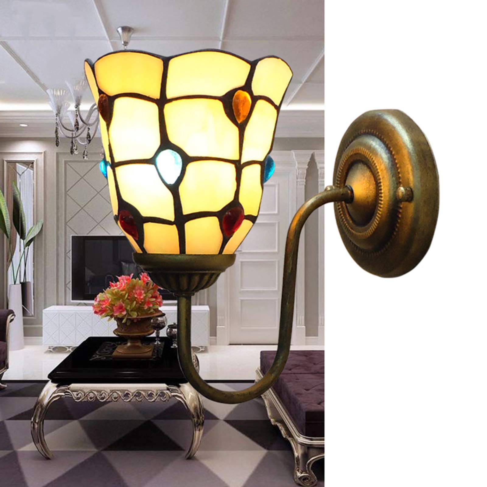 WXKAGF Stylowa kinkiet sypialnia oświetlenie do przedpokoju Retro kryty LED Light witraż klosz kinkiet oprawa Home Decor E27 dla House Bar restauracje kawiarnia