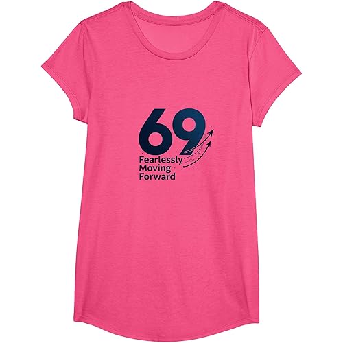 69th Birthday Gift: Fearlessly Moving Forward T-Shirt, Girls, Pink Heather, Medium