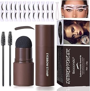 Eyebrow Stamp Stencil kit, Eyebrow Stamp and Shaping Kit for Perfect Brow, Long Lasting and Waterproof, 12 Reusable Eyebrow Template With Strap, 2 Eyebrow Pen Brushes, Dark Brown