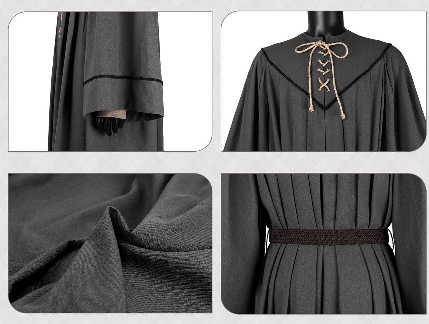 Adult Wizard Costume Robe Belt Hooded Cloak Bag Uniform Mens Gandalf Cosplay Cape Hat for Halloween