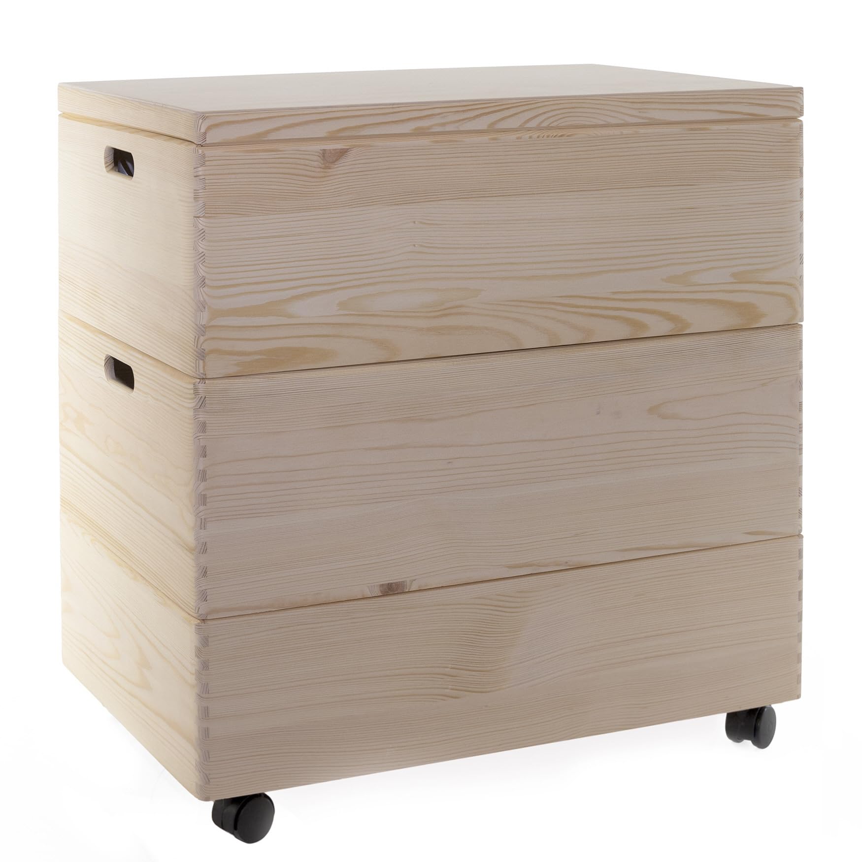 Holzkiste Trio Stapelkisten Set 59 x 40 x 60 cm 1 Kiste mit Deckel XL Aufbewahrungsbox (mit Rollen)
