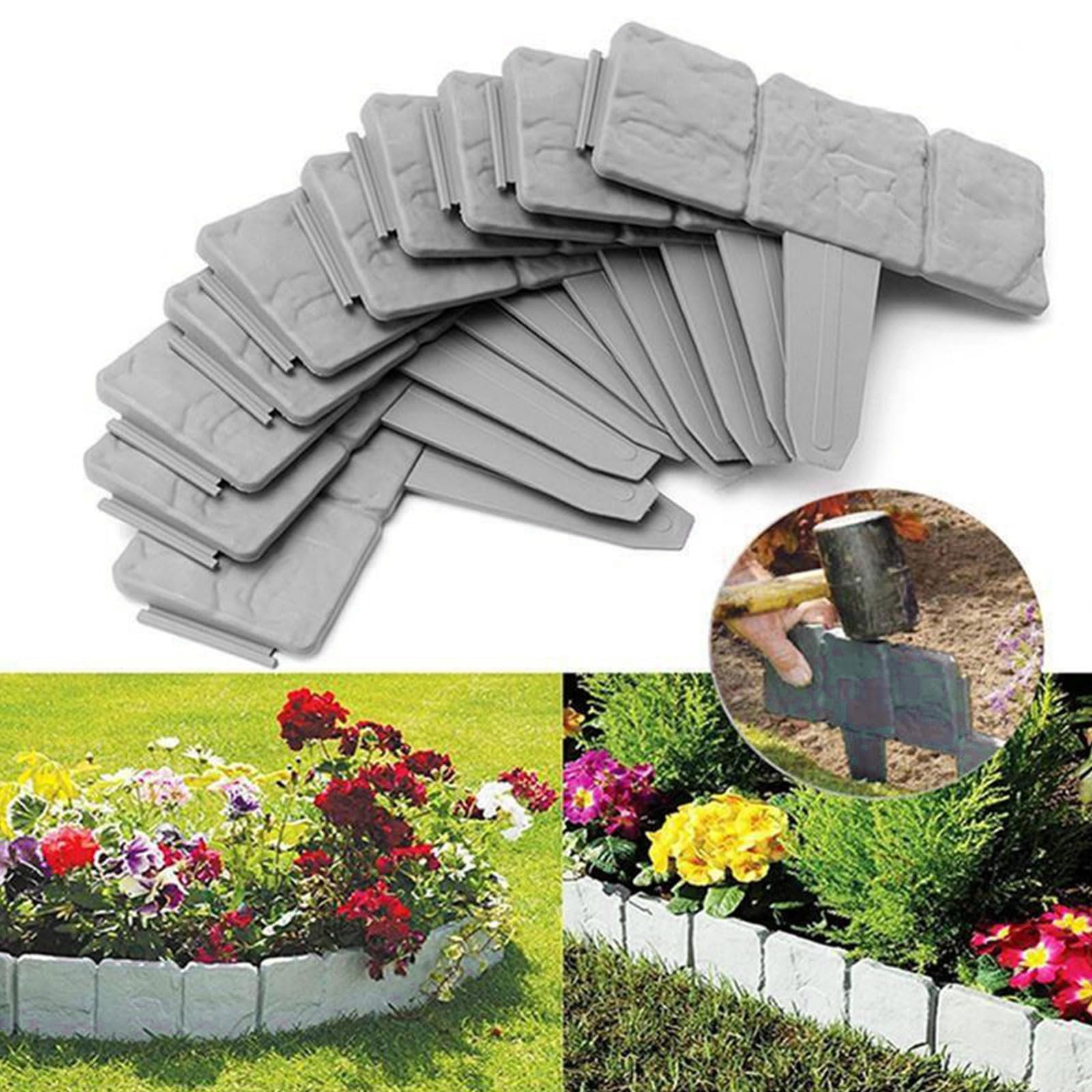 Recinzione decorativa da giardino, imitazione di pietra durevole per aiuole, facile installazione, bordo paesaggistico per decorazioni da giardino all'aperto