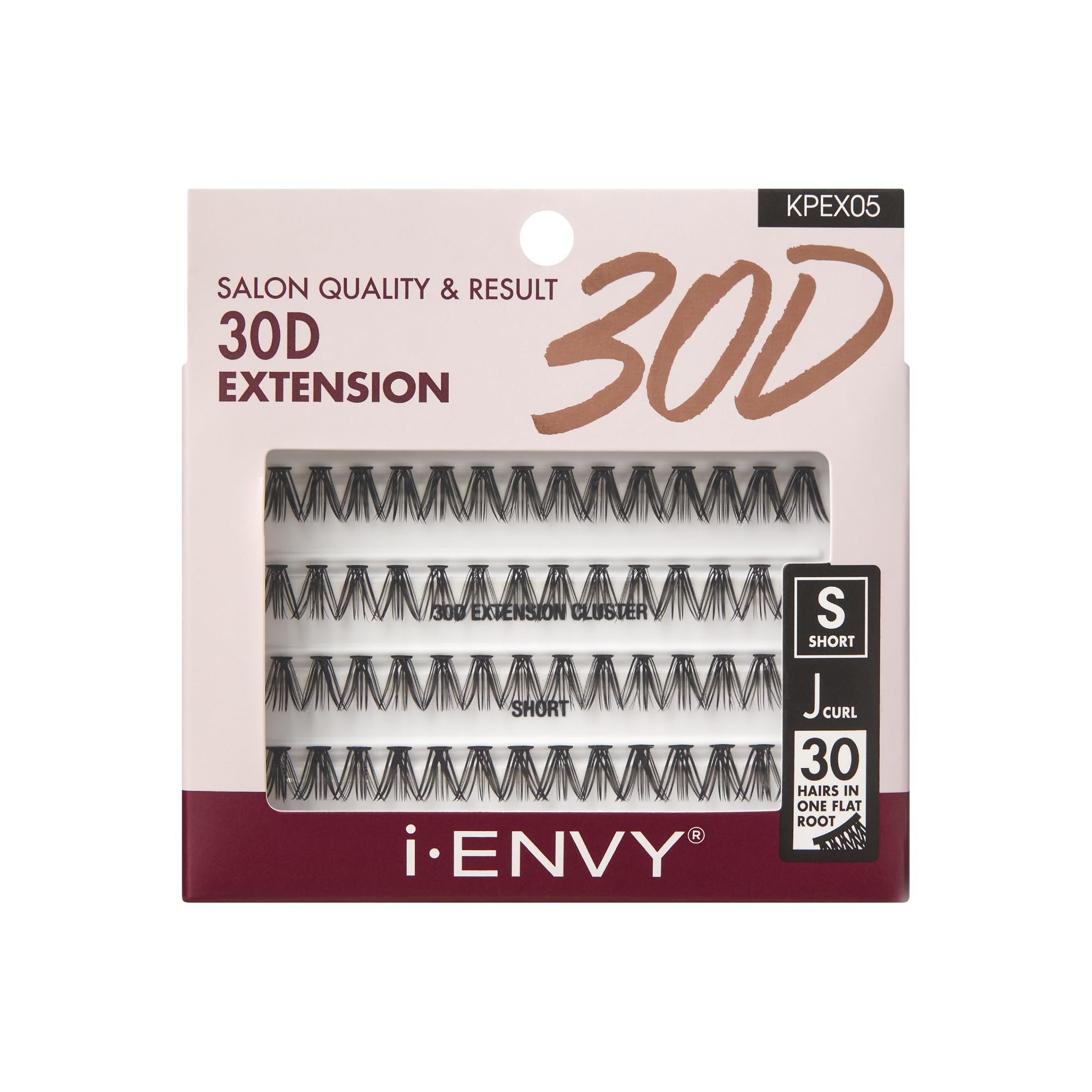i-ENVY 30D Extension Cluster Individual Lashes, Easy to Apply, Flat Tapered-End Root, Pre-fanned Volume Lashes, J Curl with Soft Fiber, Quick Application for Salon Quality & Result (Short-56Clusters)