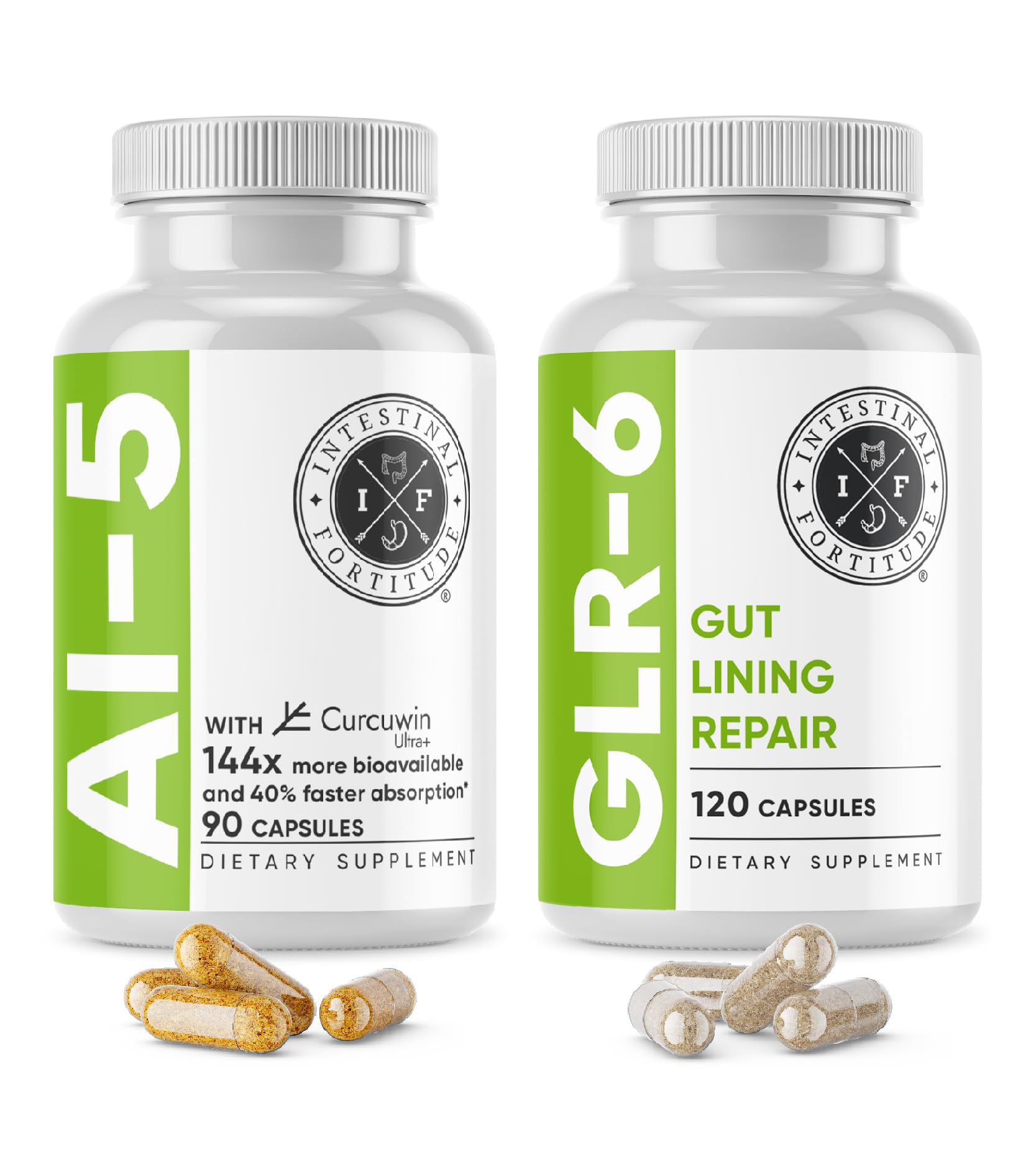 Intestinal Fortitude AI-5 & GLR-6 Digestive Health Supplement Bundle w/Glutamine, Turmeric, Curcumin for Gut Health Capsule Supplement & Support Digestive Health, Non-GMO, Dairy Free - 30-Day Supply