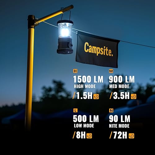 Miniatura 4 de Linterna LED para campamento, 1500 lm para cortes de energía con 4 baterías D incluidas, linterna con 4 modos de luz, luz de tienda de campaña