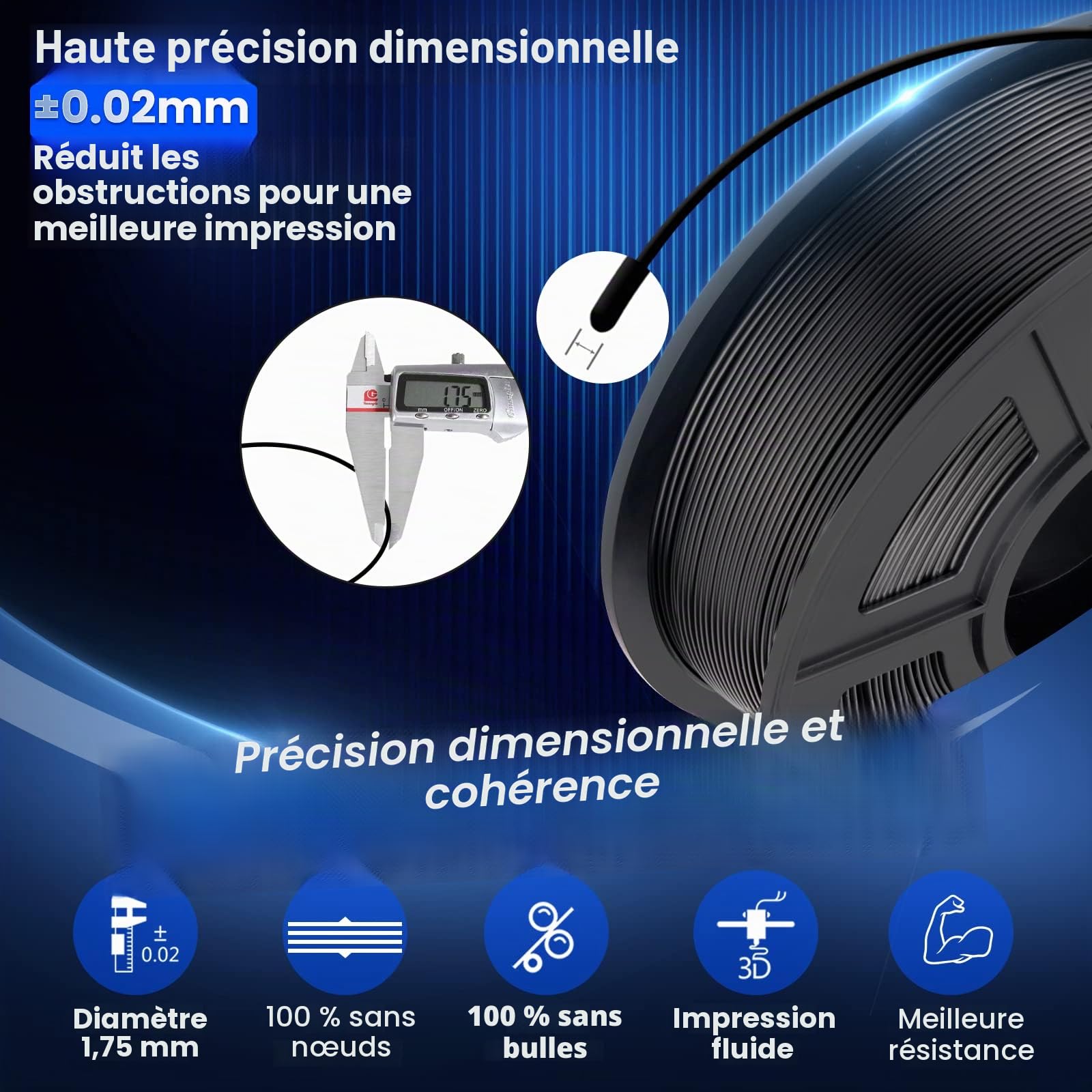 SUNLU Filament PLA+ de 1,75 mm, filament PLA Plus pour imprimante 3D, précision dimensionnelle +/- 0,02 mm, résistant et soigneusement enroulé, compatible avec la plupart des imprimantes FDM, 2 kg au