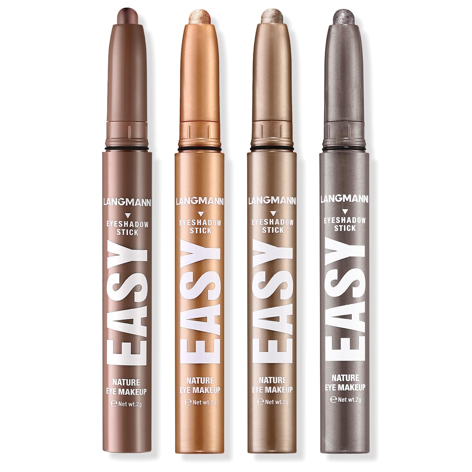 LANGMANNI Eyeshadow Stick,4 PCS Waterproof Multi-Color Eyeshadow Pen Set,Creamy Long-Lasting Eye Makeup Kit,Natural & Shimmer Shades Contour Stick,