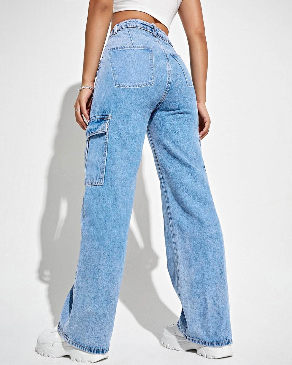 Women's Cargo Pants High Waisted Baggy Cargo Jeans Straight Leg Y2K Streetwear Trousers 6 Pockets for Women Teen Girl. - Image 2