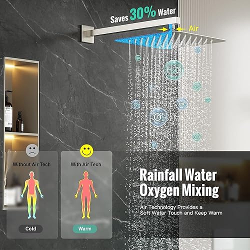 Miniatura 3 de SR SUN RISE Sistema de ducha cuadrado de metal de 8 pulgadas con boquilla de bañera, juego de grifo de ducha de bañera, cabezal de ducha de lluvia
