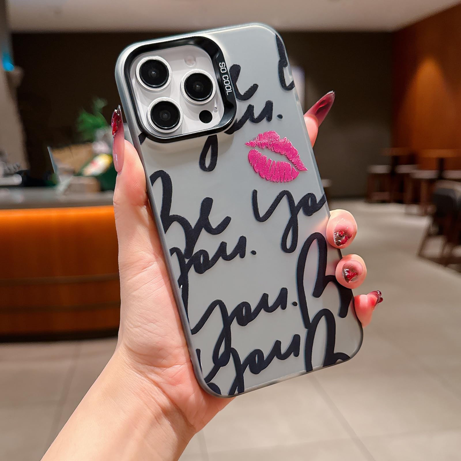 Compatible with iPhone 16 Pro Case(10FT Military Grade Drop Protection),with Pink Lip Pattern,Hard Shell Shockproof Cover 30LIP-16 Pro