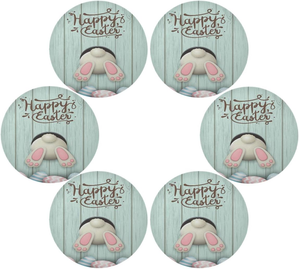 Happy Easter Bunny Wooden Round Placemats Set of 6 Round Table Placemats Spring Eggs Rabbit Place Mats Tablemats 15 inch for Kitchen Dining Table Holiday Party