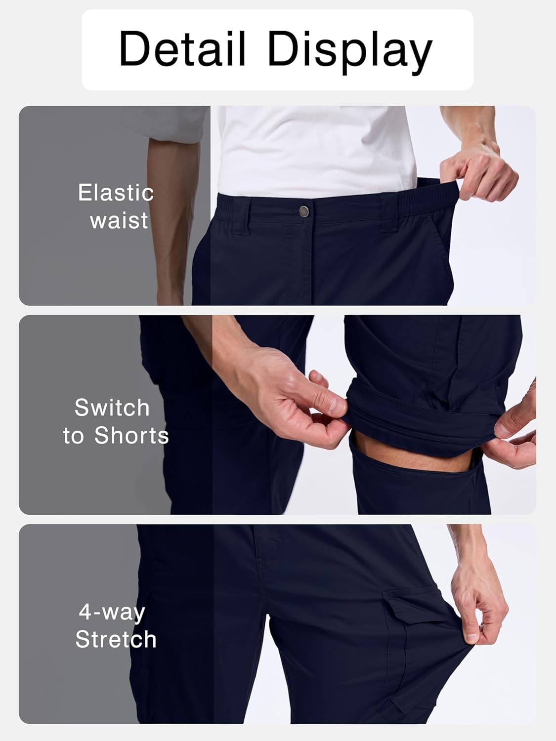 NATUVENIX Hiking Pants Men Quick Dry Convertible Fishing Pants for Men Zip Off Lightweight Mens Cargo Pants Outdoor Travel