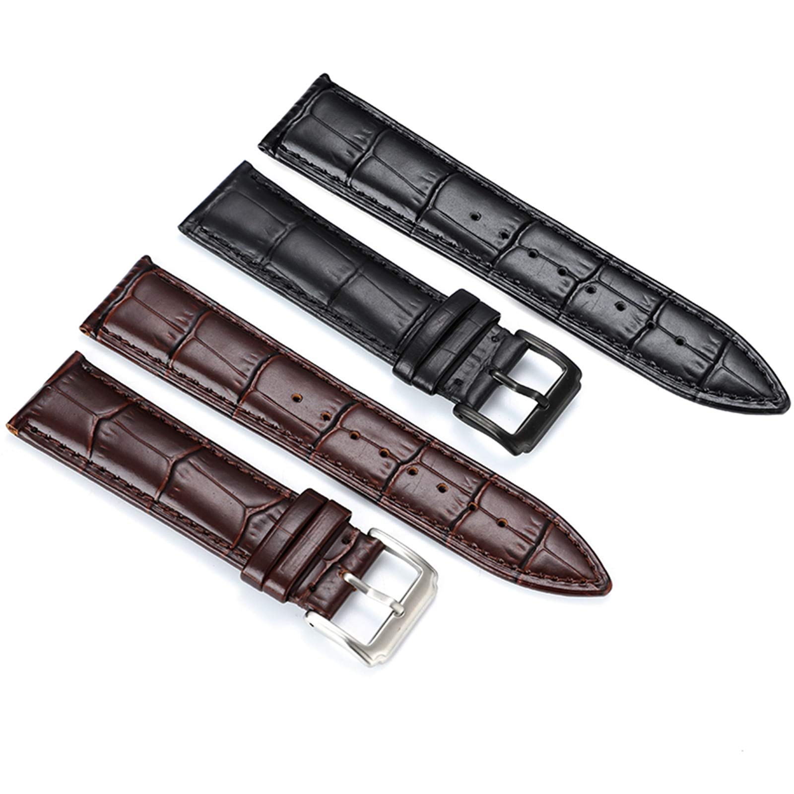 Bracelet de Montre en Cuir, Bracelet de Montre Classique en Cuir Vachette Pleine Fleur texturé Alligator, 16 mm/18 mm/20 mm/22 mm, Boucle ardillon Acier Inoxydable, Remplacement