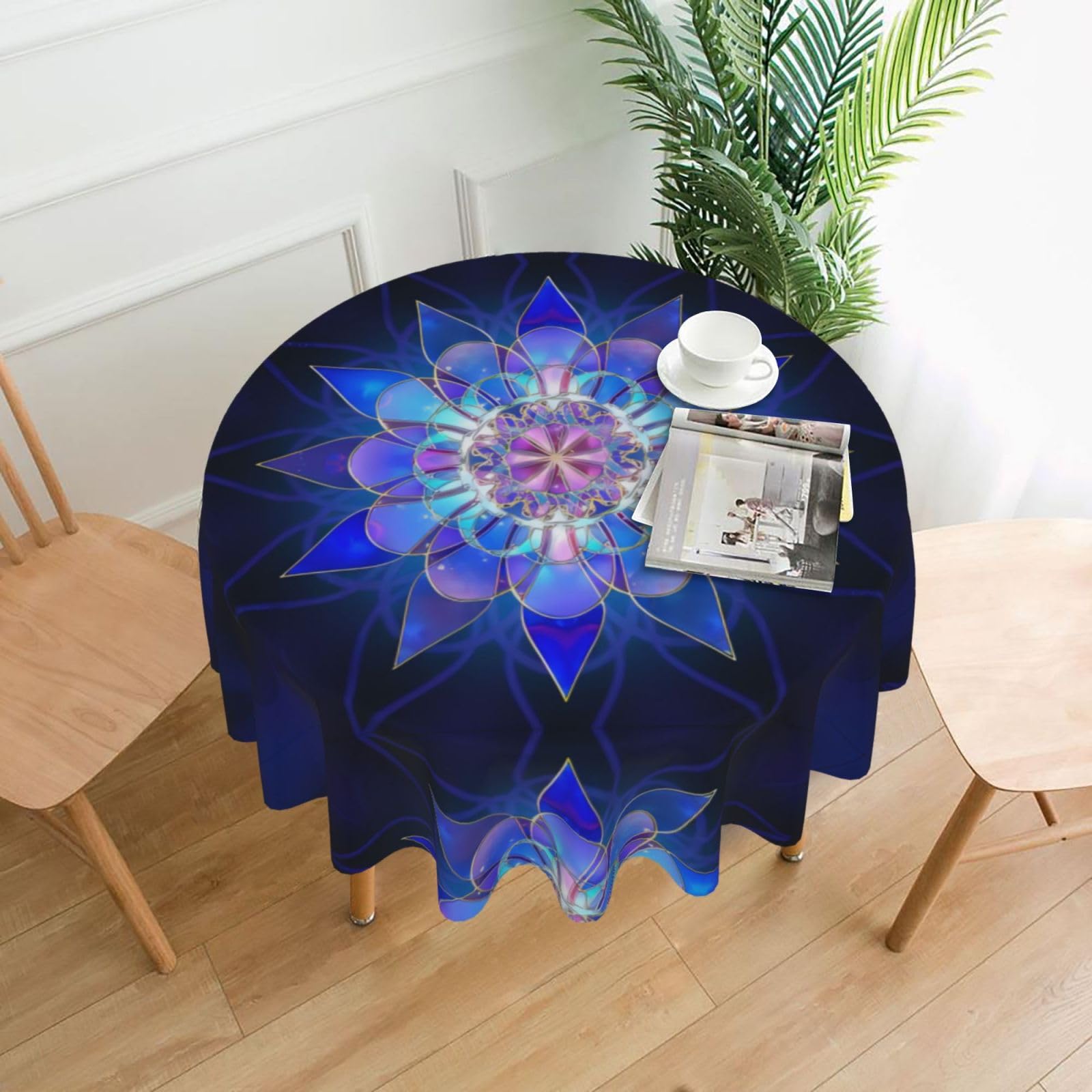 hhxvcv Bohemian Lotus Flower Round Tablecloth – Dining Table Cover