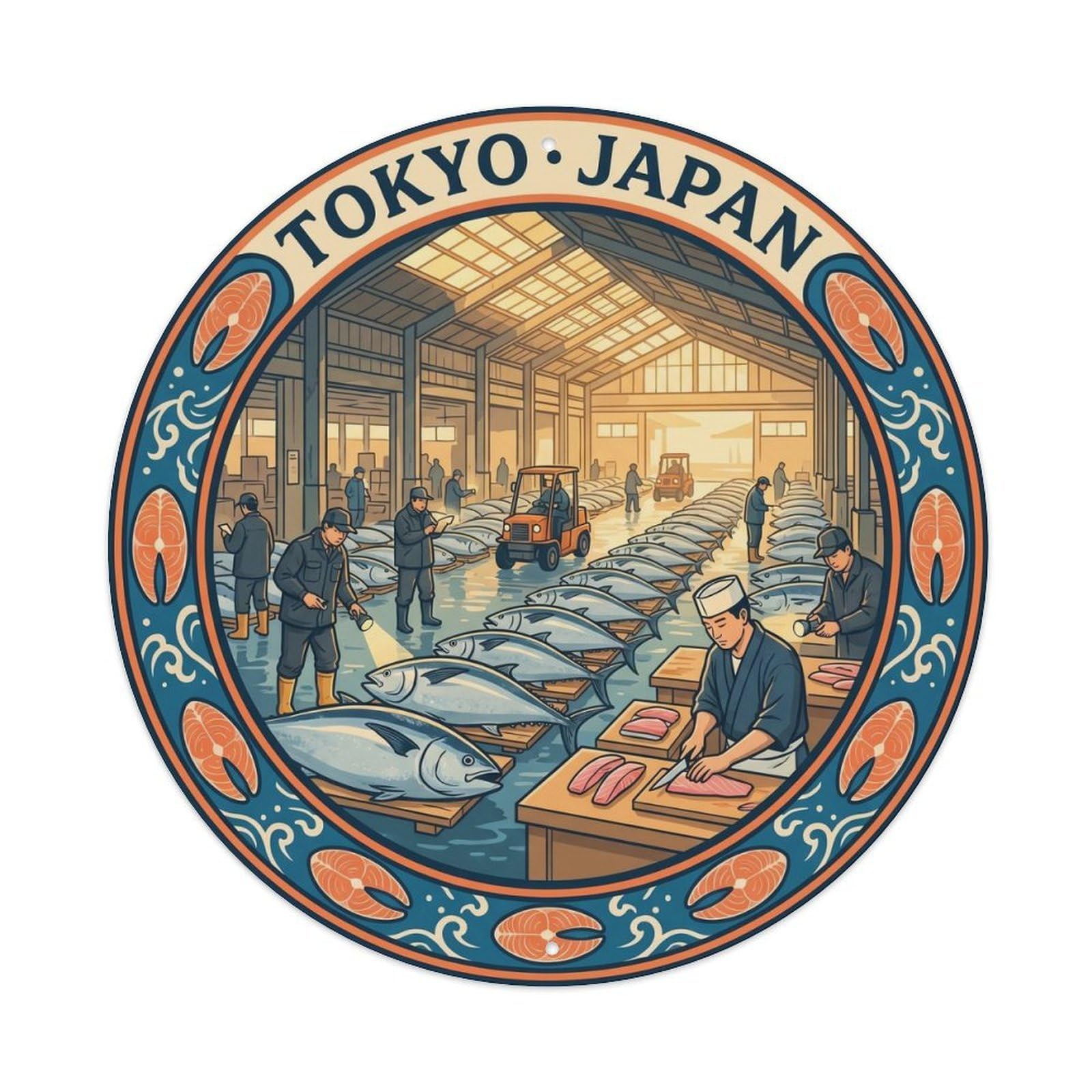 Tokyo Tsukiji Fish Market Tuna Sushi Food Culture Metal Tin Sign