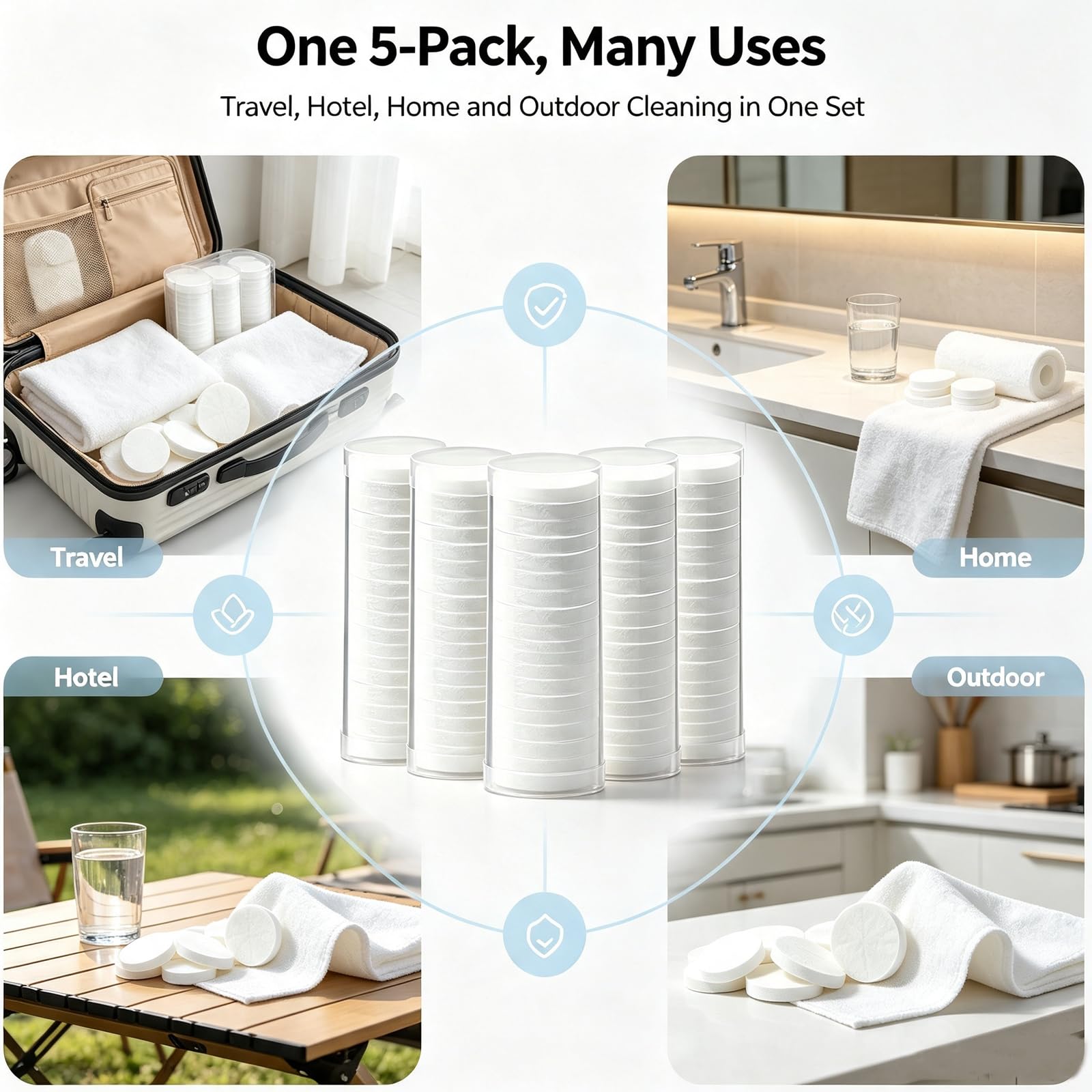 Disposable Compressed Face Towels, 100% Plant-Based, Lint-Free & Biodegradable