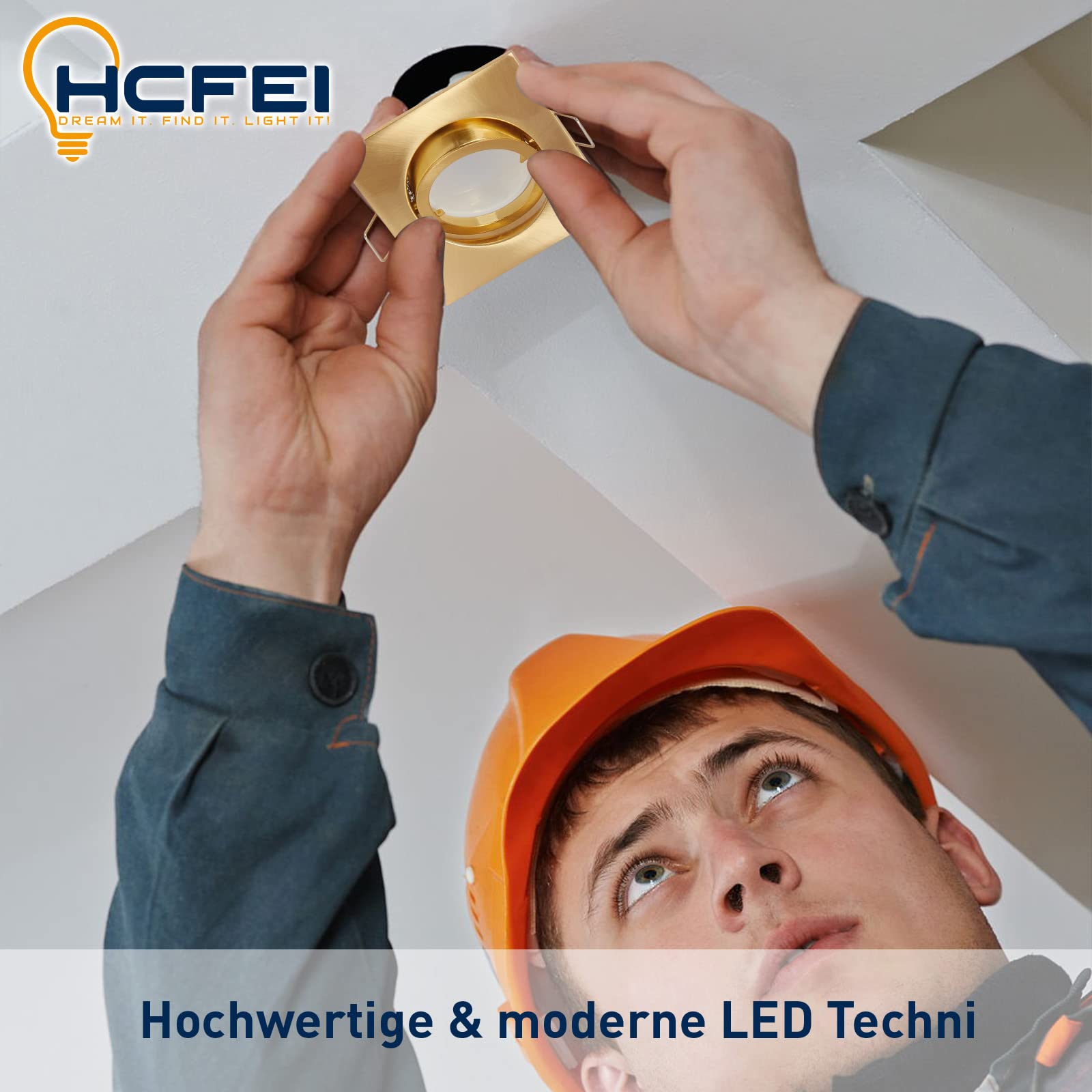 HCFEI LED Einbaustrahler ultra Flach | 425 Lumen | 230V 5W | Dimmbar | Gehäuse Eckig | Schwenkbar | Gold farbig (10er - Warmweiß)