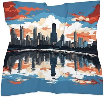 Chicago Skyline Silk Like Head Scarf for Women Neck Scarf Satin Bandanas Fashion Headscarf