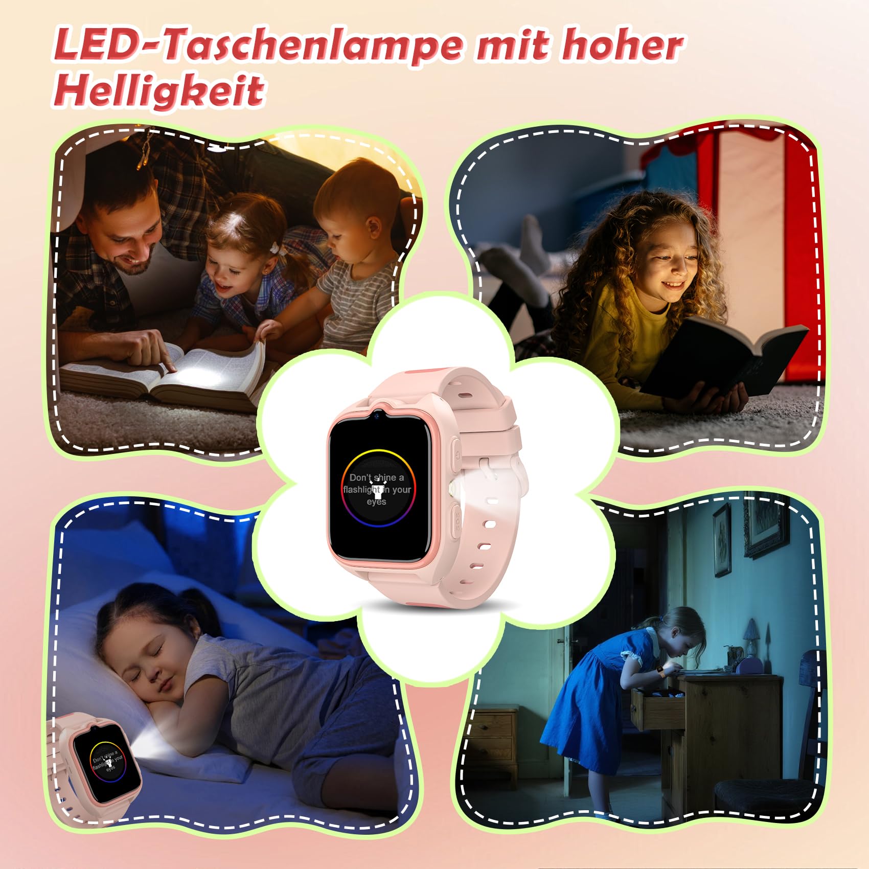 4G Smartwatch Kinder - Kinder Telefonuhr mit SIM-Kartenslot, Telefonanruf, Sprachchat, GPS, SOS Notruf, Taschenlampe, Schulmodus, Schrittzähler, Kinderuhr für Mädchen Geschenke 4-12 Jahren