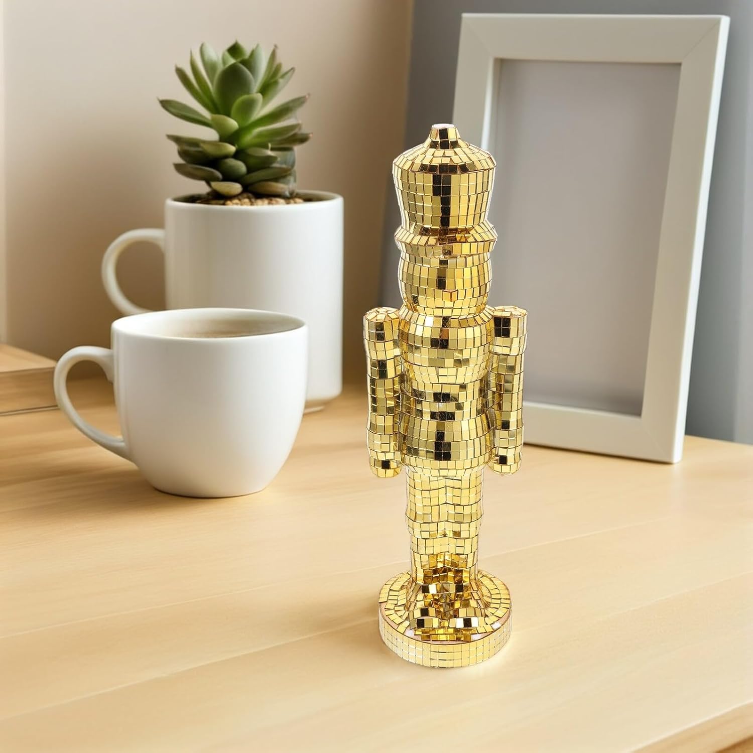 Glass Nutcracker Christmas Decor Statue 40cm Gold Holiday Nutcracker Soldier Figurine Table Centerpiece for Living Room Seasonal Decoration