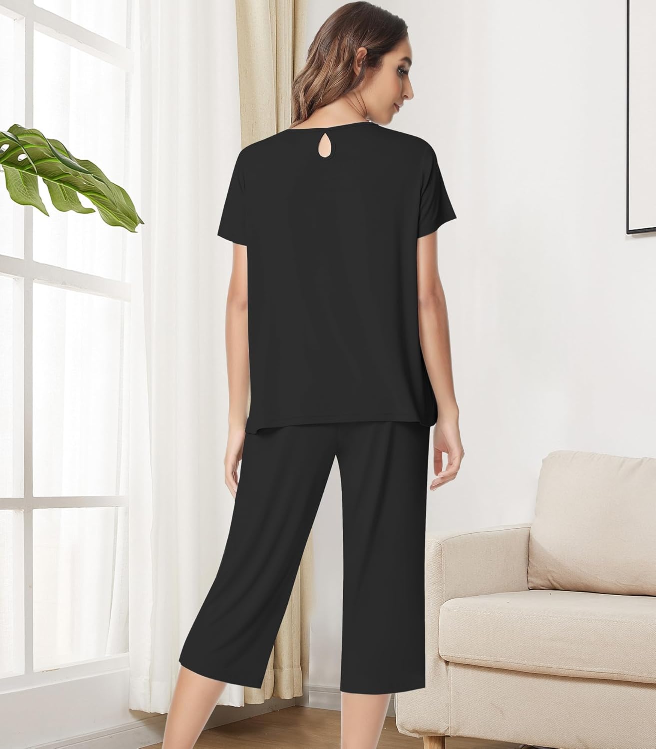 NACHILA Pajamas for Women-Viscose Made from Bamboo,Short Sleeve Sleepwear Cooling Pjs Top Ladies Soft Capri Pants Pajama Sets - Image 2