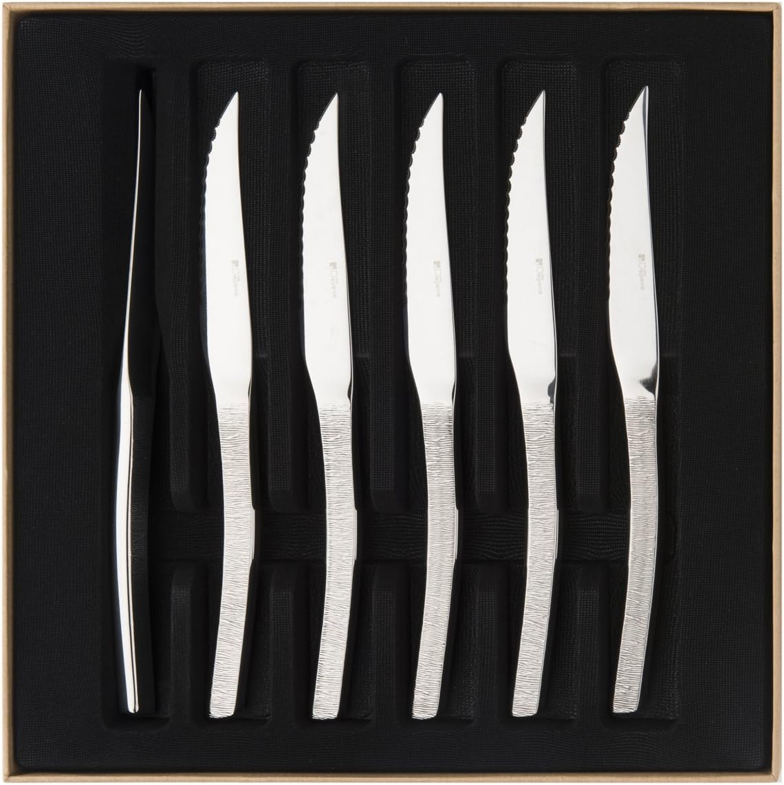 DEGRENNE Astree Ciselé French Serrated Steak Knife Set of 6 – Luxury Stainless Steel Cutlery, Elegant Mirror Finish, Premium Flatware for Dining, Made in France, Dishwasher Safe