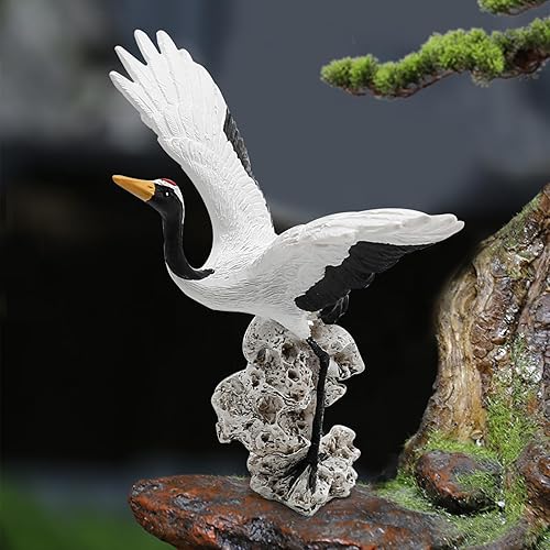 Miniatura 7 de UOIENRT Paquete de 2 estatuas de grúa de jardín en miniatura, arte de pájaros, decoración de bonsái, esculturas de hadas de jardín