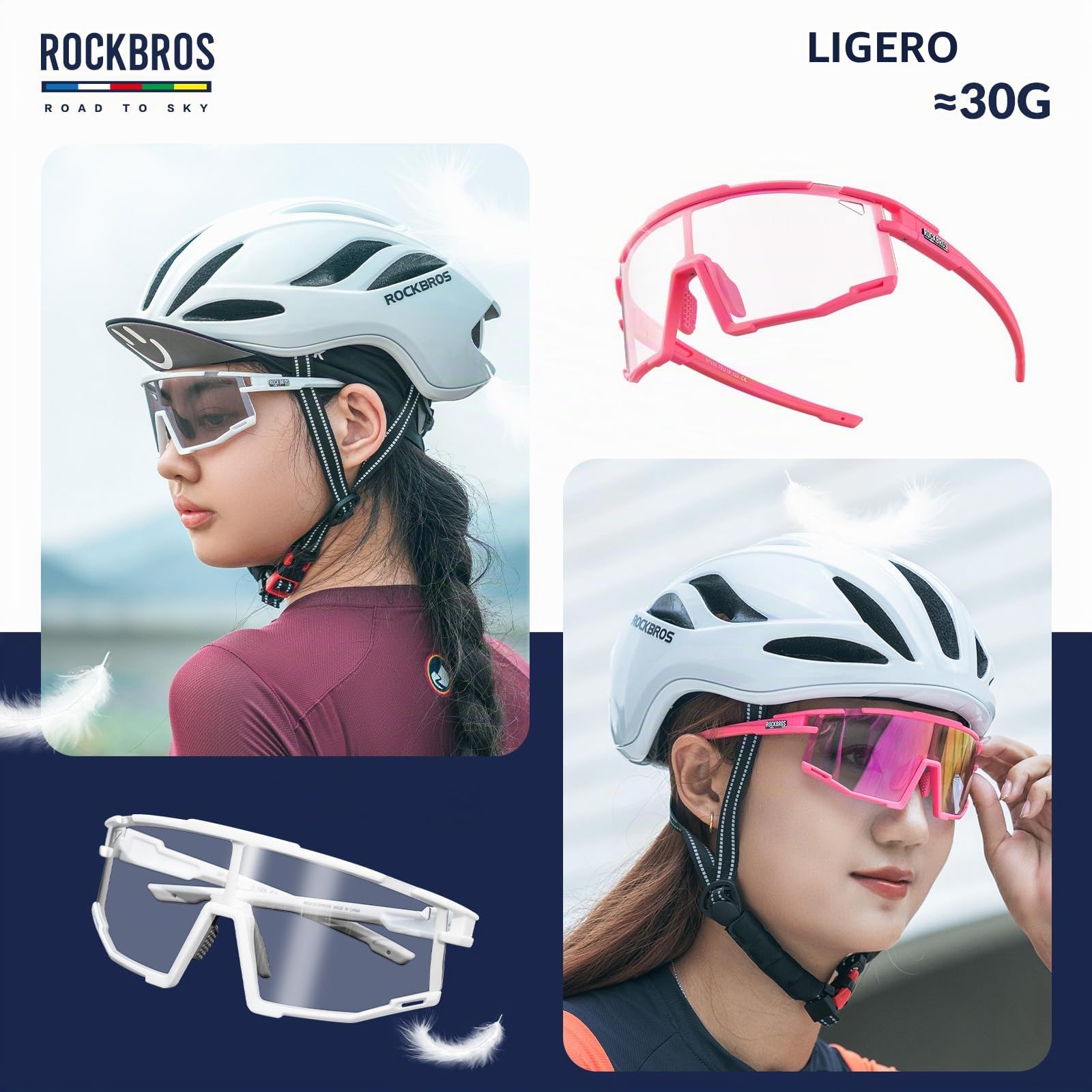 ROCKBROS Road to Sky Gafas de Ciclismo Fotocromáticas Protección UV400 Gafas Sol Deportivas Lentes Transparentes de MTB Bicicleta Running Golf para Hombre Mujeres
