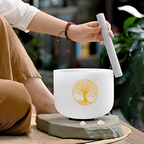 Miniatura 9 de Lycrystal Cuenco de 8 pulgadas E Note Solar Plexus Chakra Esmerilado Cuarzo Cristal Sonido Tazón Libre Mazo y Junta Tórica para Meditación Sanadora