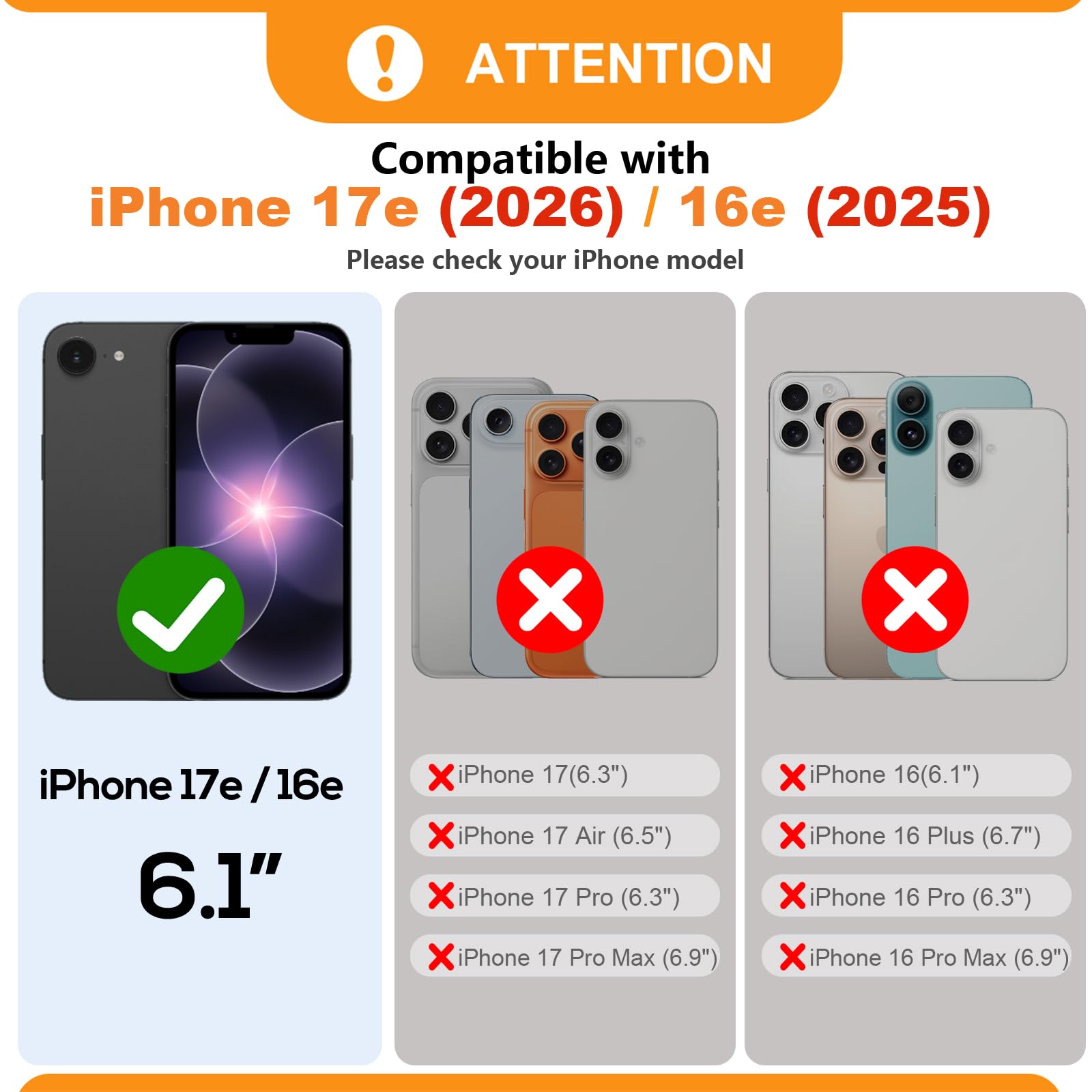 Bocasal Custodia a portafoglio per iPhone 16e, con blocco RFID, regolabile, con cerniera, scomparti per carte di credito, con cavalletto rimovibile, cinturino da polso rimovibile, custodia a libro in