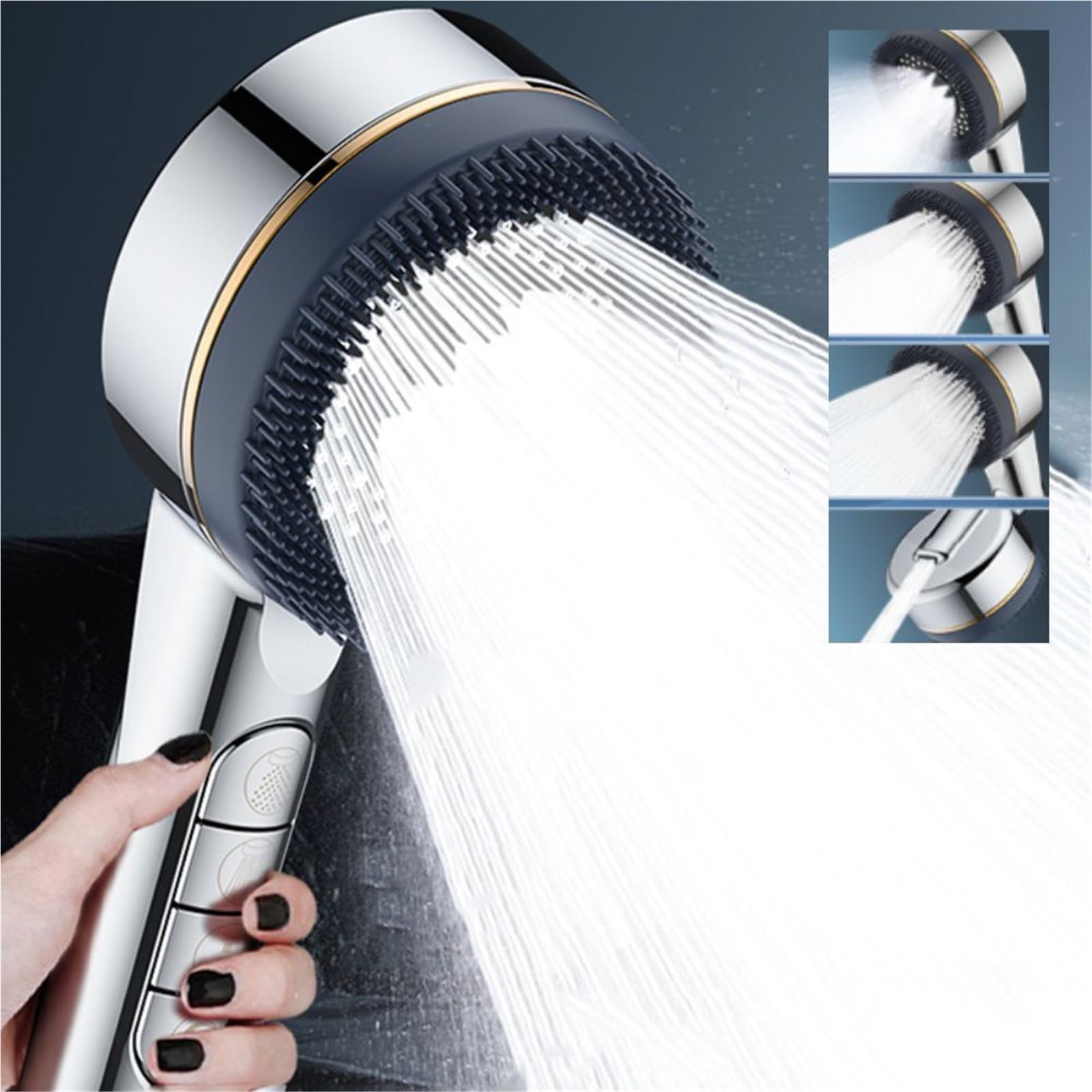 Alcachofa de ducha de alta presión con filtro, 4 modos de pulverización ajustables para ahorrar agua, accesorio de baño premium en color gris