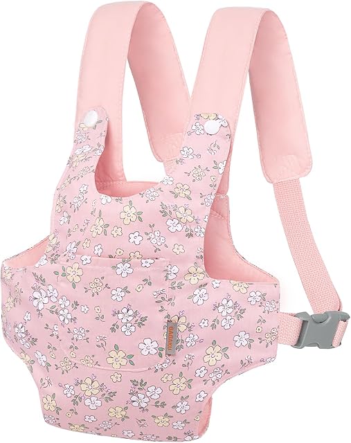 GAGAKU Baby Doll Carrier Doll Accessory Stuffed Animal Carrier with Adjustable Straps for Kids – Pink (Pear Flowers)