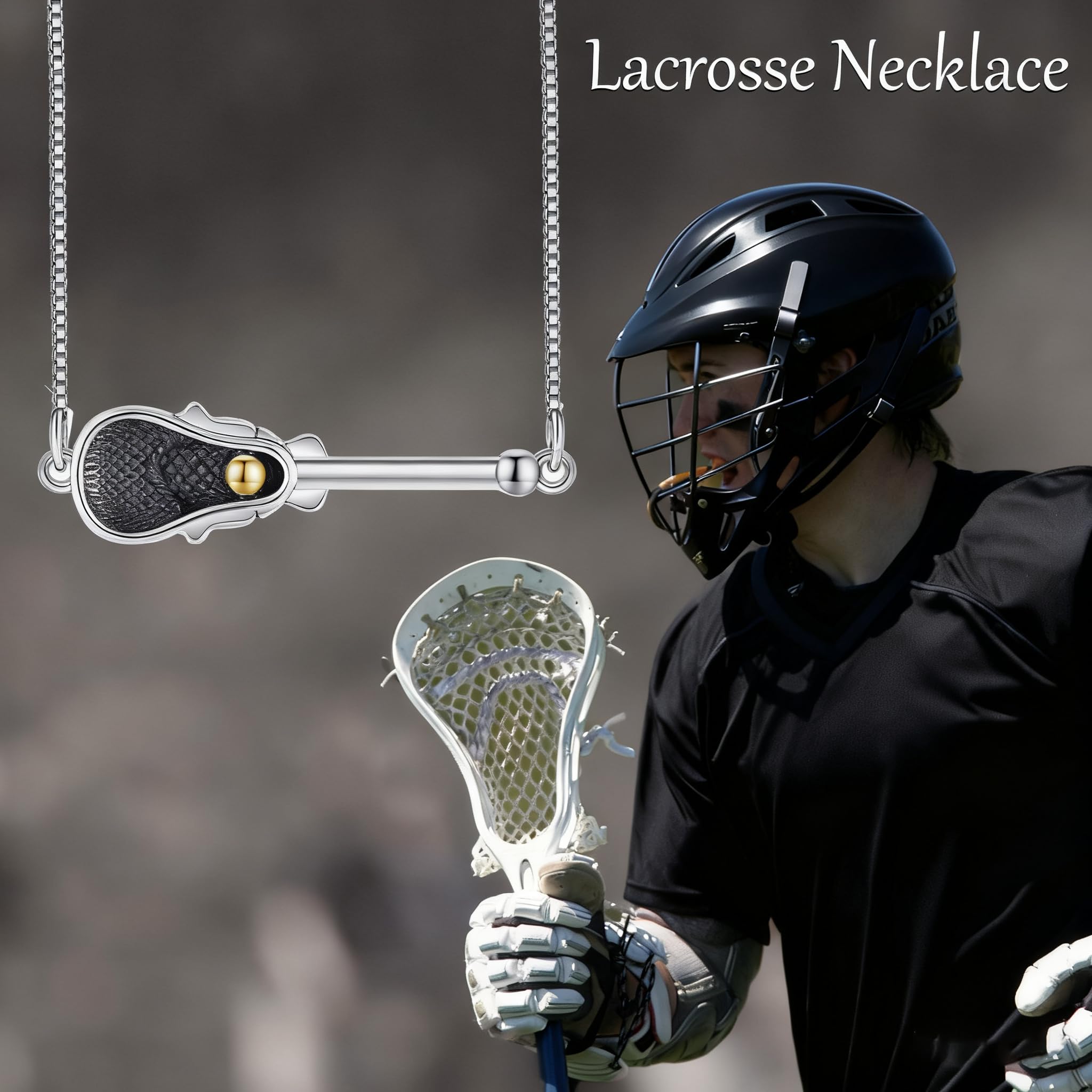 DAYLINLOVE Lacrosse łańcuszek na szyję ze srebra wysokiej próby 925, z zawieszką w kształcie rakiety Lacrosse biżuteria sportowa, prezent dla mężczyzn, sportowców, miłośników lacrosse, Bez kamieni